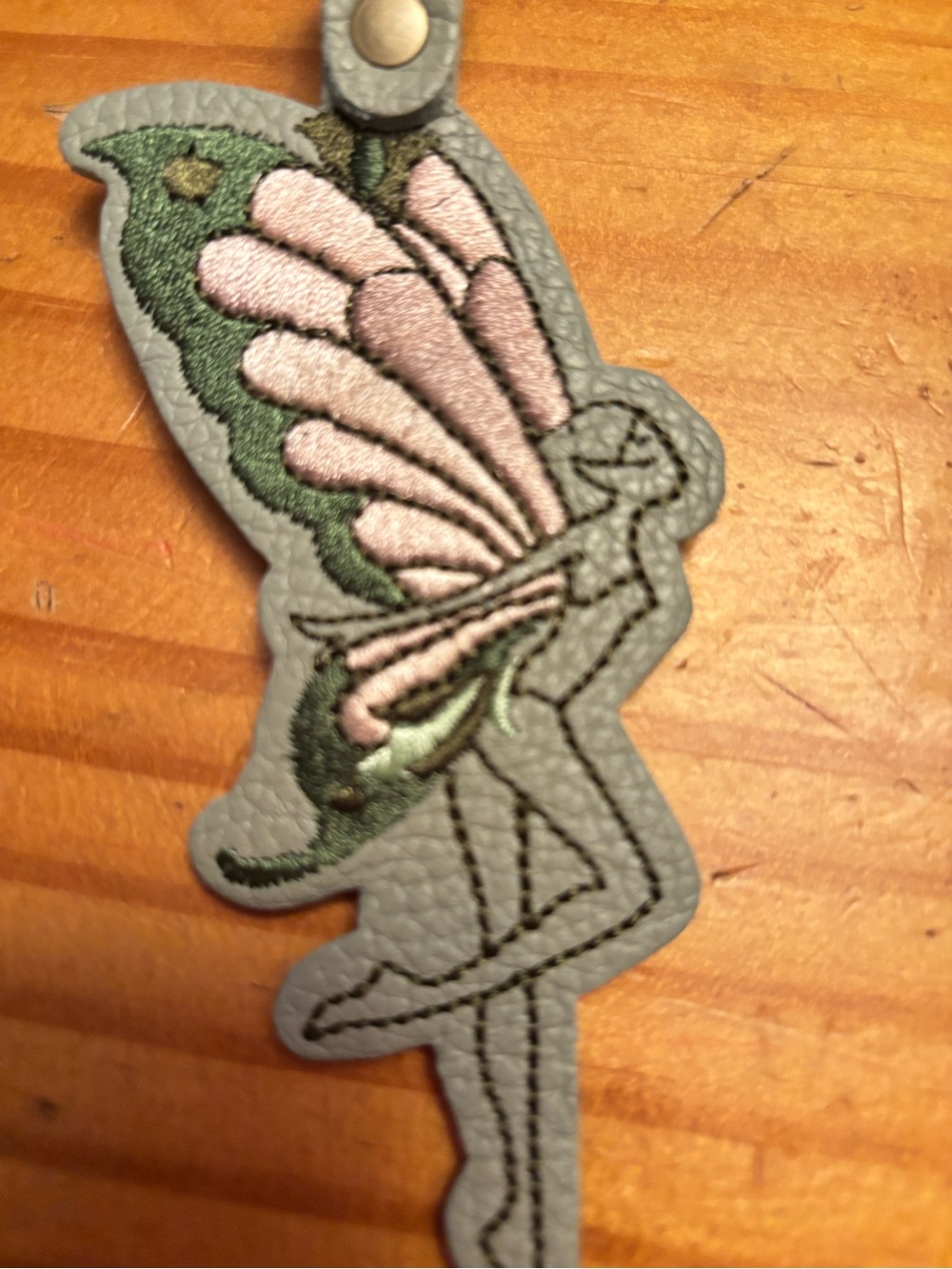 Portland Leather Pistachio Fairy Bag Charm with Pink and Green Embroidy - NEW - Picture 2 of 3